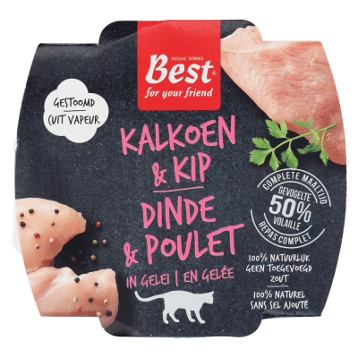 Best for your Friend Kat gestoomde maaltijd kalkoen/kip, 100 gram