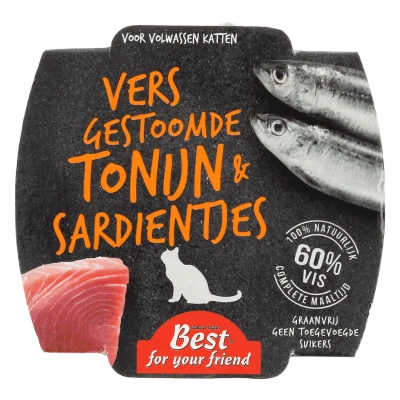 Best for your Friend Kat gestoomde maaltijd tonijn/sardine 100 gram