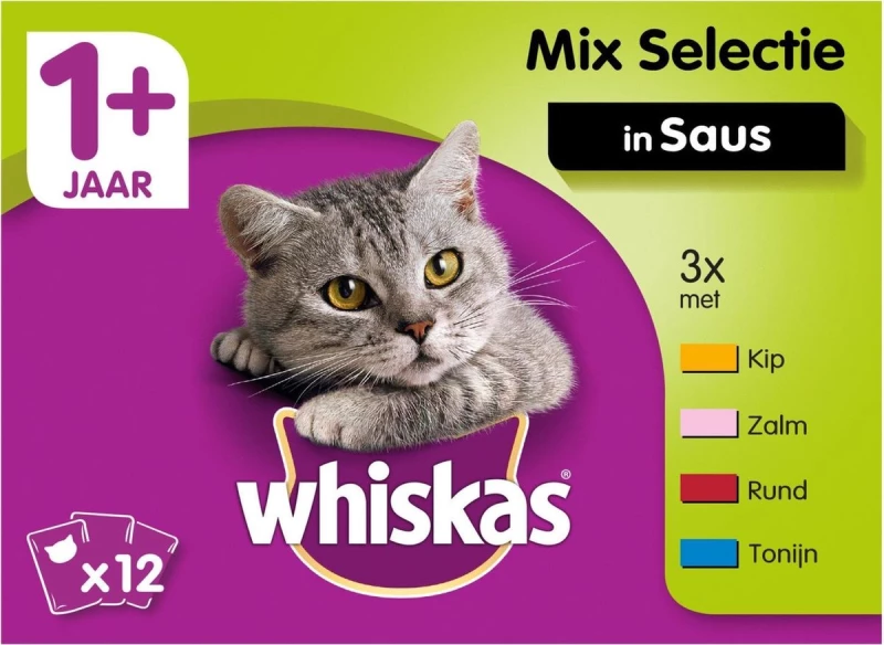 Whiskas Kat 12x100 Gr 1+ Mix In Saus Multipack