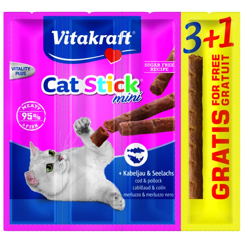 Vitakraft Cat Stick Mini Kabelj/Kool 3+1