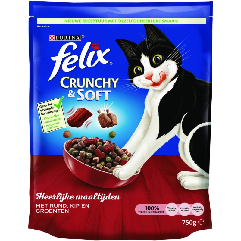 Felix Crunchy en Soft Rund, Kip en Groente 750 gr